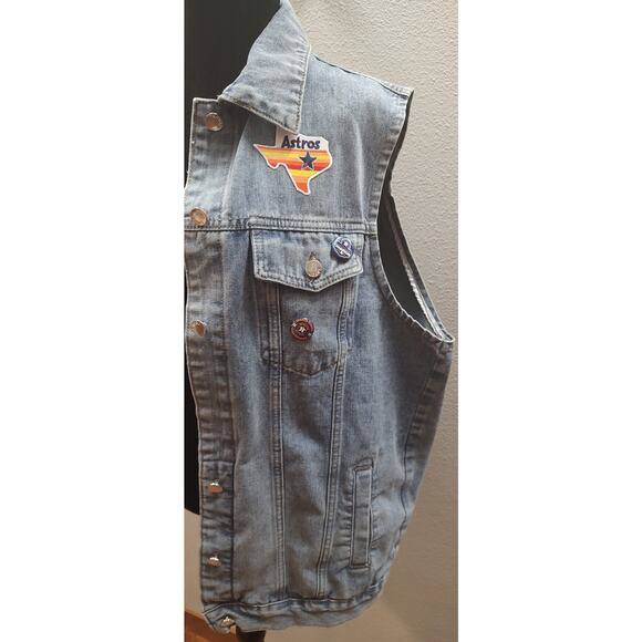 Houston Astros Adult Plus Size Denim Vest Baseball Jean Jacket MLB Original Read - Picture 2 of 8